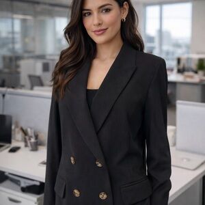 Blazer Sz1X Black Classy Double Breasted Stretch Jacket Lined Shawl Collar